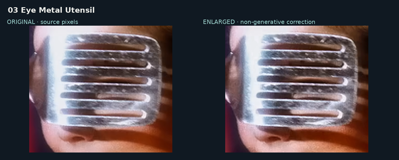 Metal kitchen utensil over an eye — comparison